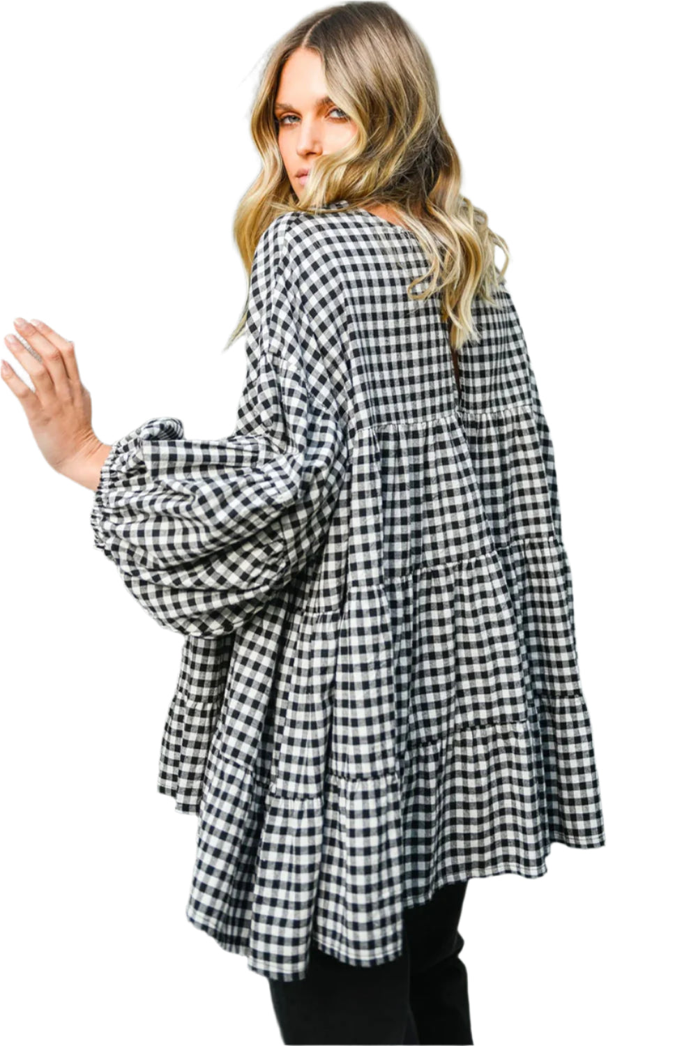 Black Plaid Tiered Oversized Blouse - Catherine Martin