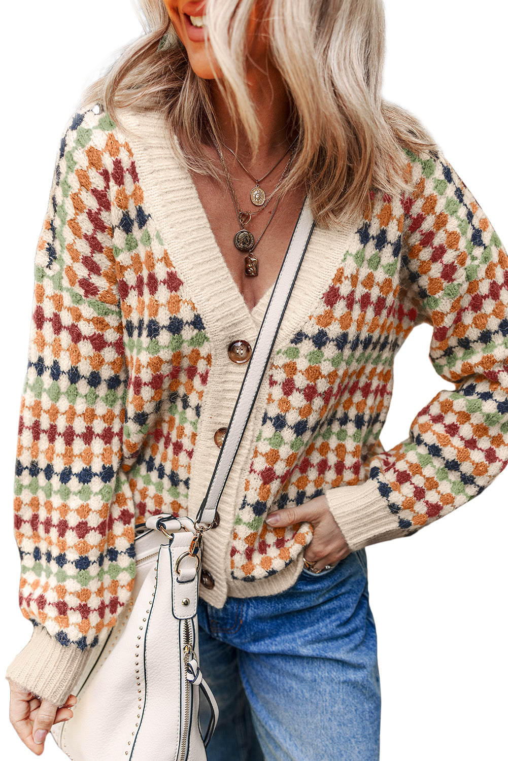 Autumn Houndstooth Knit Cardigan
