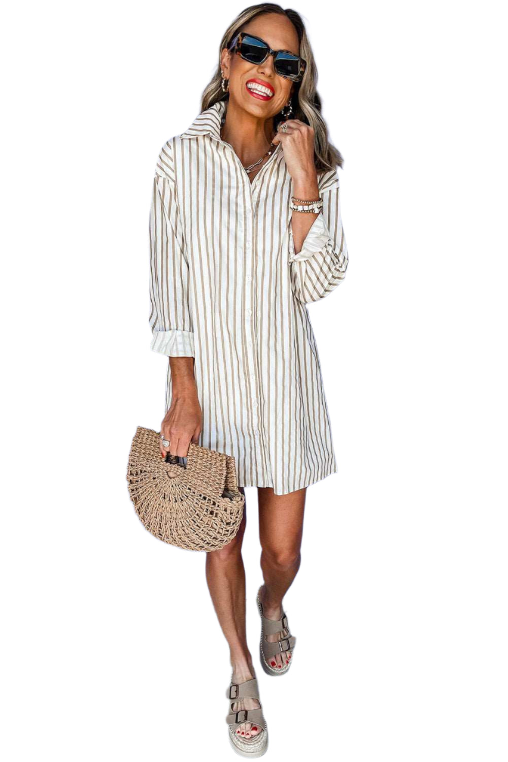 Khaki Stripe Shirt Dress - Catherine Martin