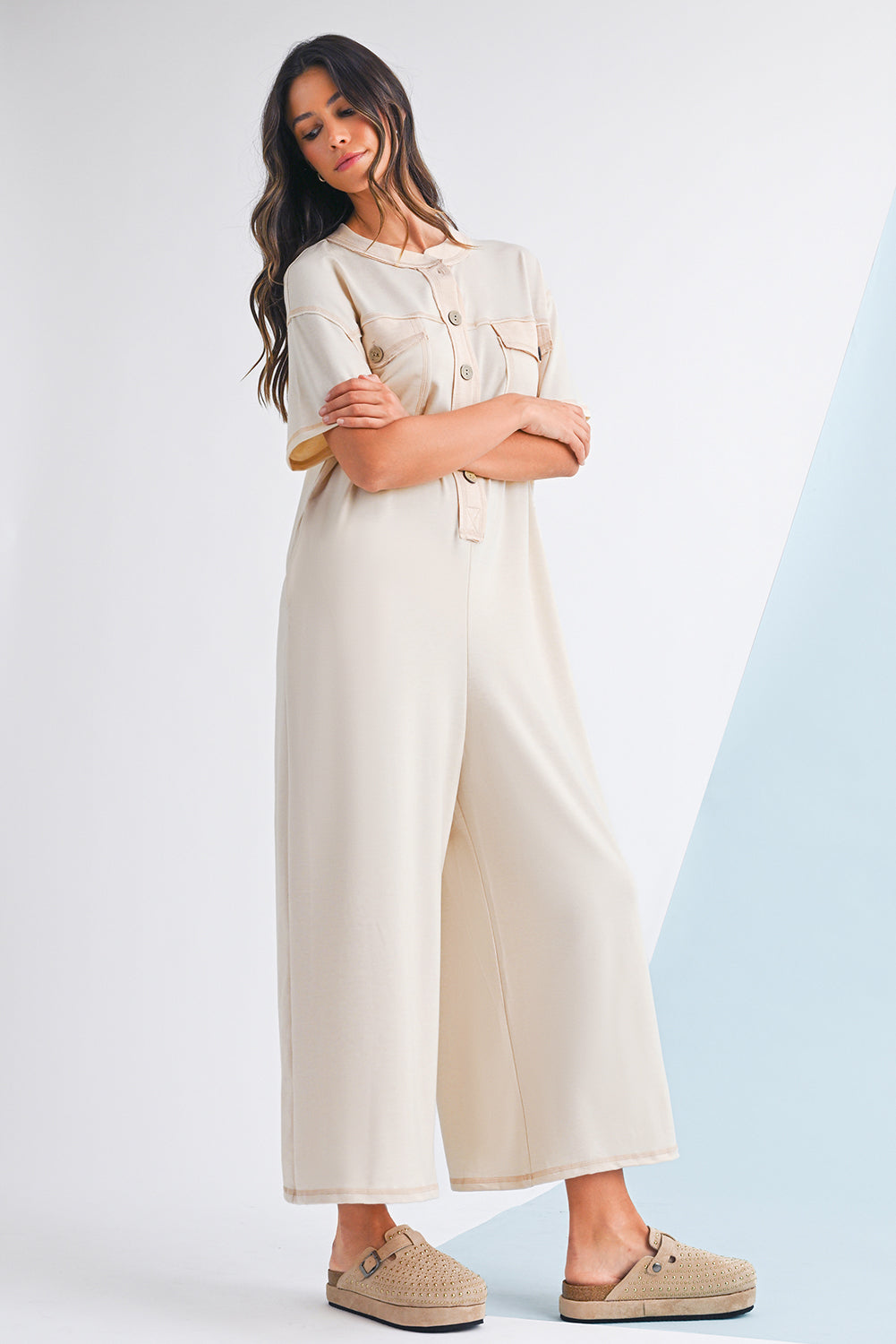 Casual Wide-Leg Terry Jumpsuit