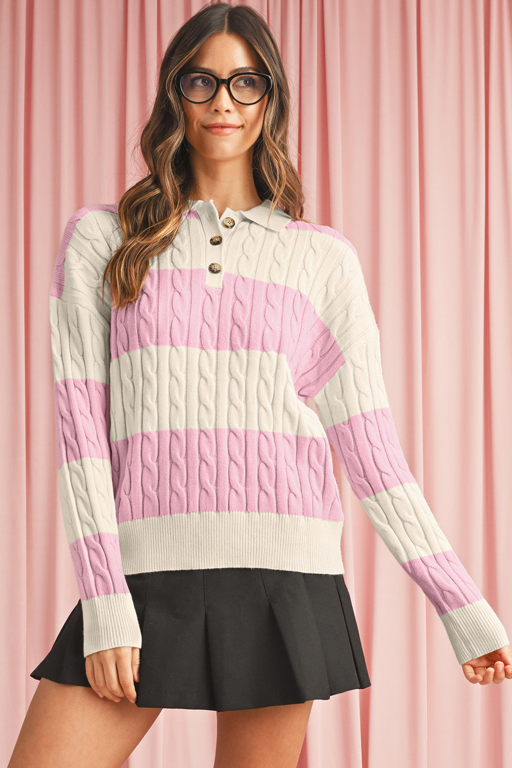 Aussie Chic Pink & Cream Cable Sweater - Catherine Martin