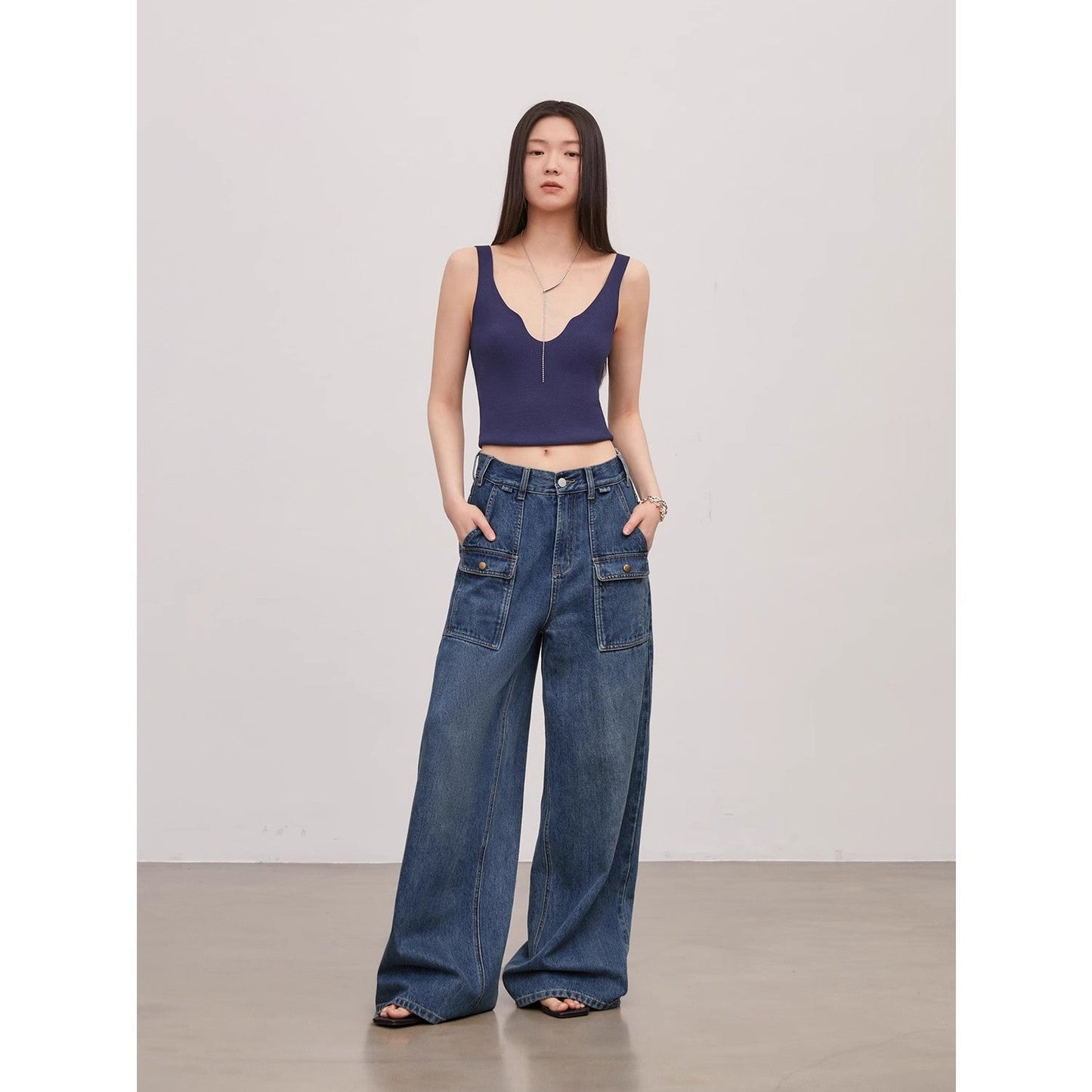 Firelady Fur Washed Vintage Blue Straight-leg Jeans for Women-0