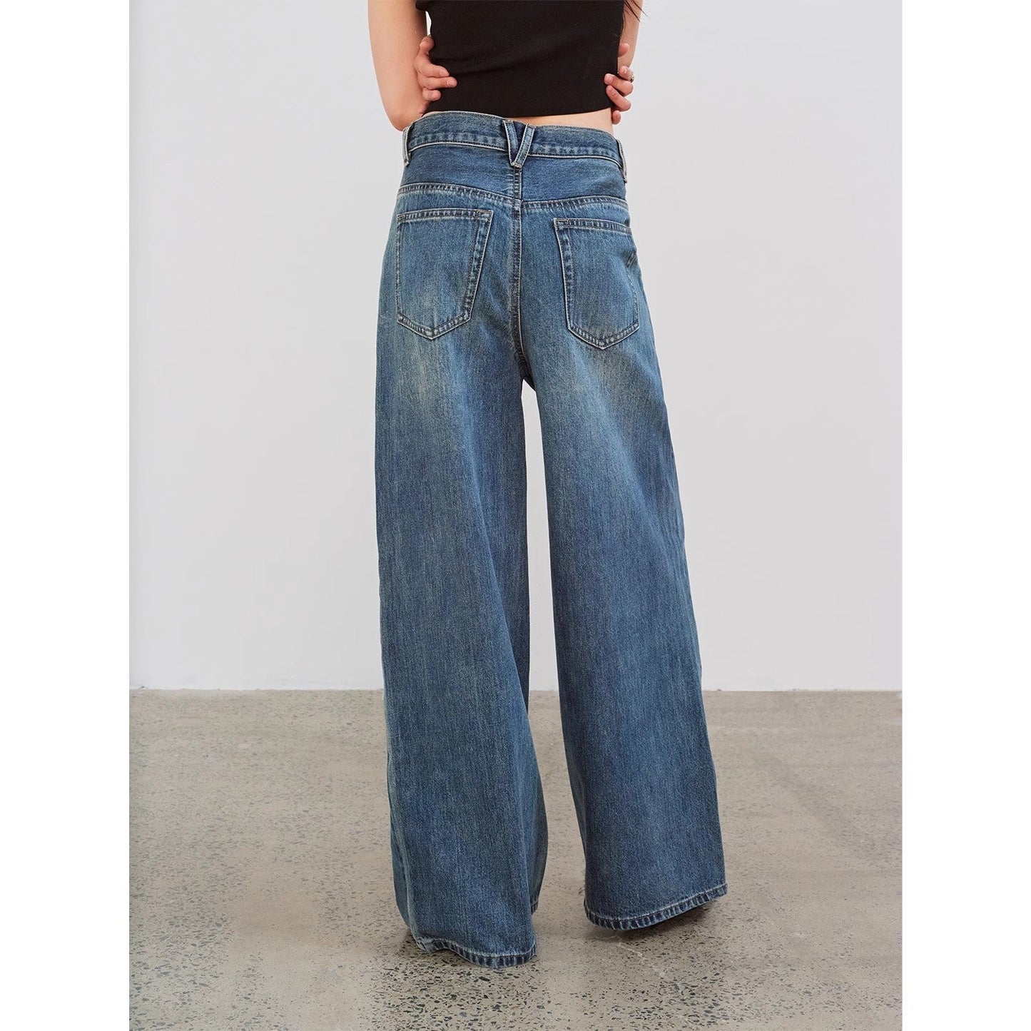 Firelady Fur Washed Vintage Blue Straight-leg Jeans for Women-4