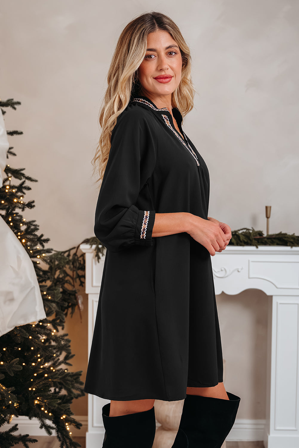 Contrast Trim Mini Shift Dress
