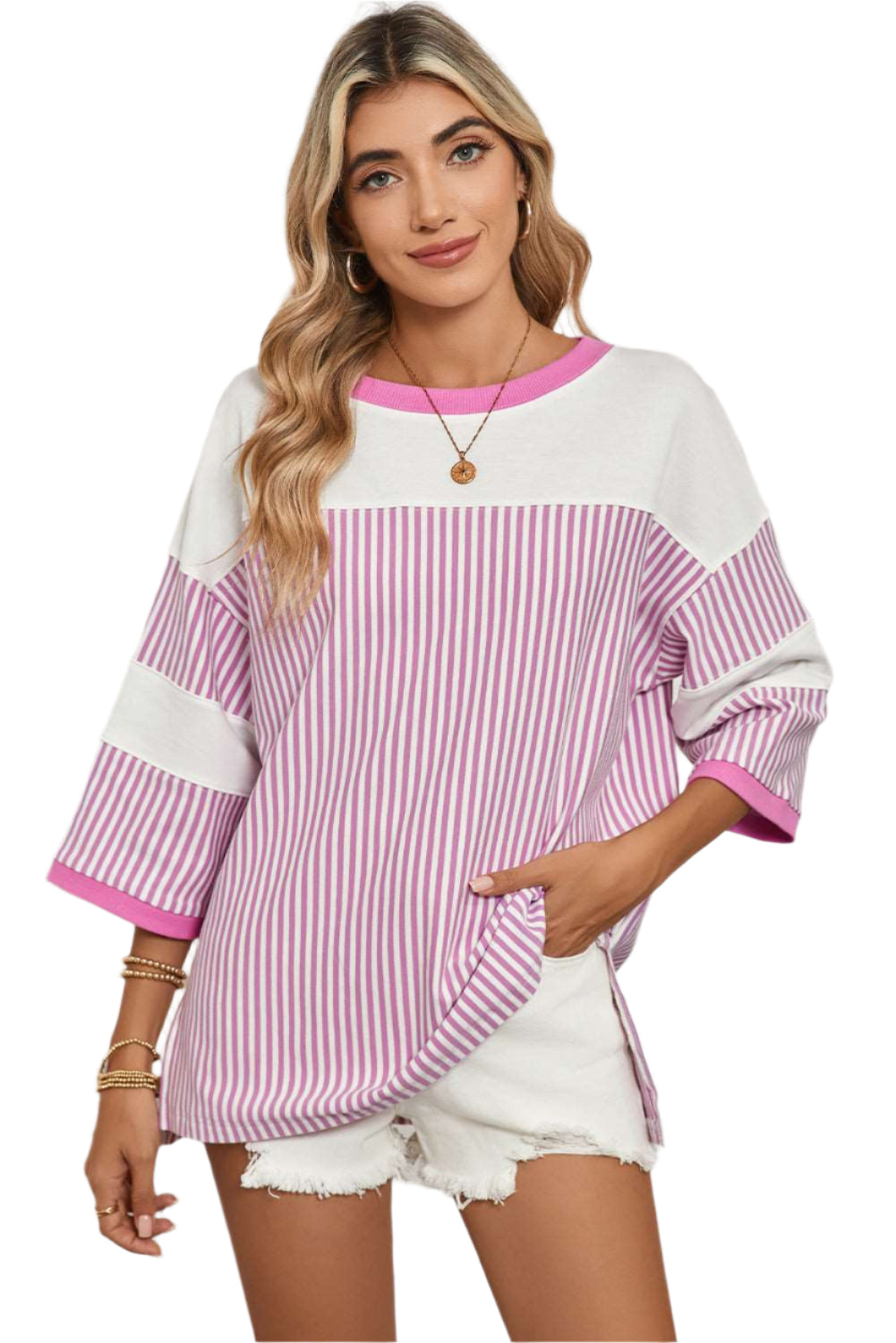 Striped Patchwork Oversized Tee - Catherine Martin