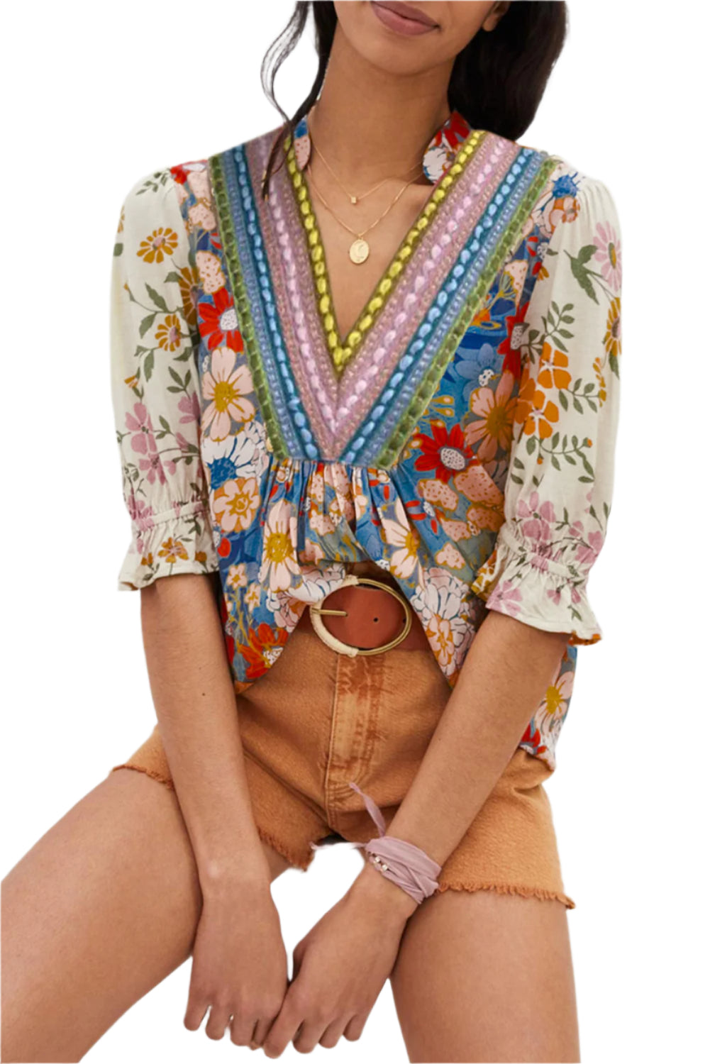 Boho Blouse Multicolor V neck - Catherine Martin