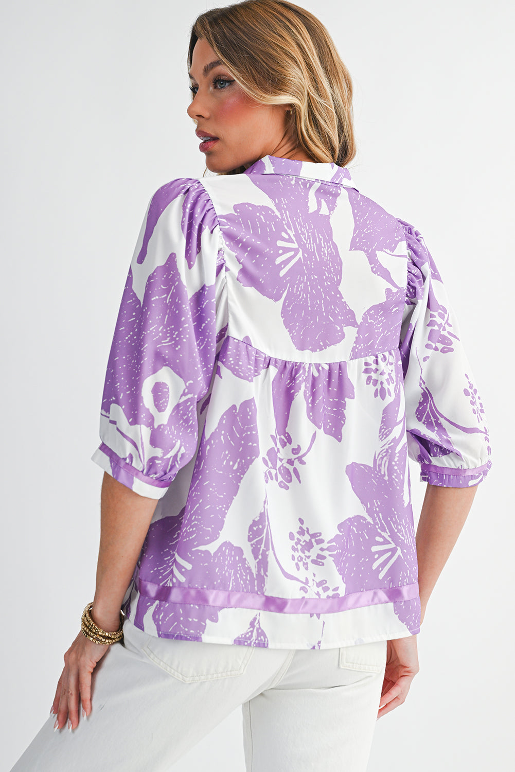 Oversized Floral Puff Sleeve Blouse