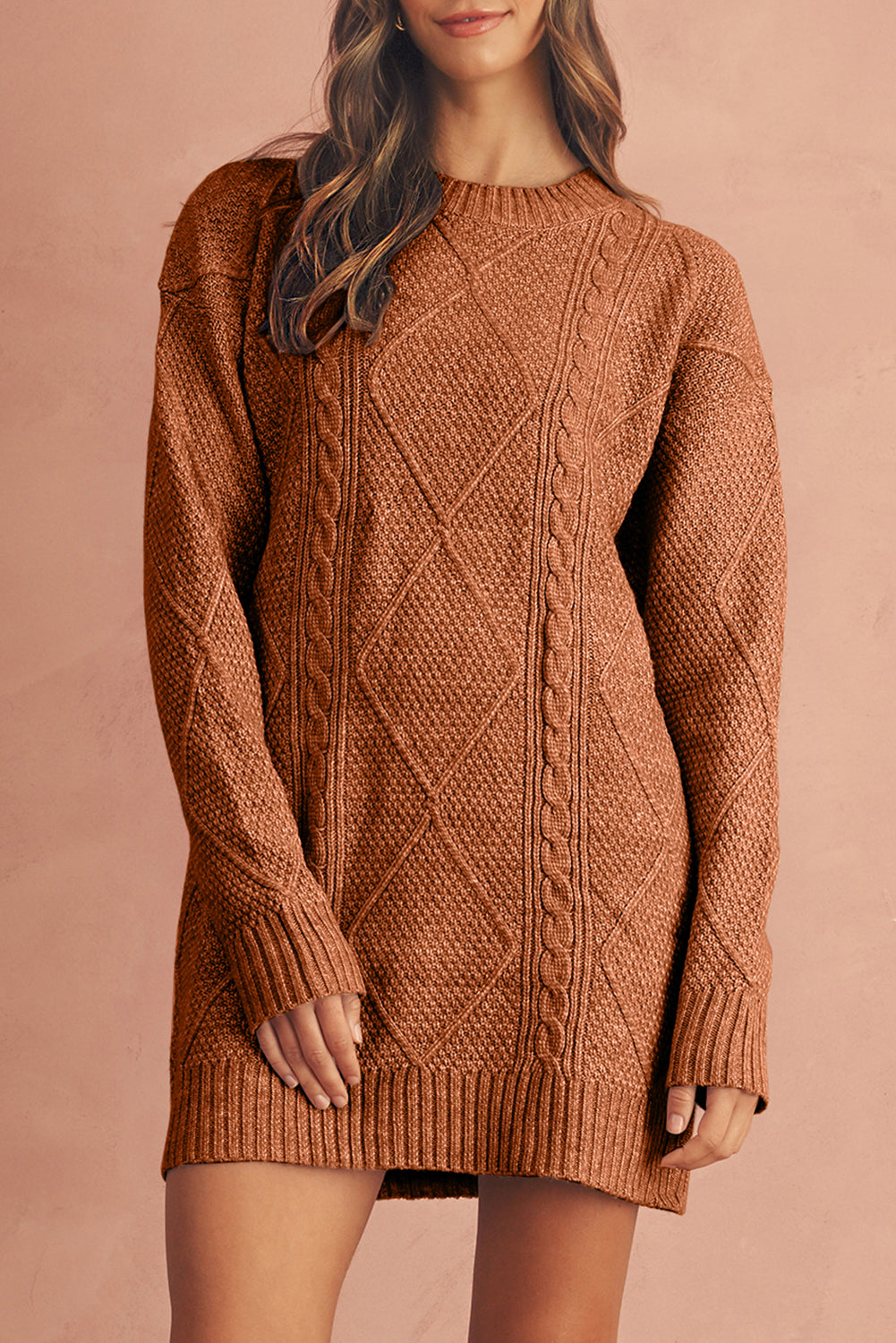 Women's Coffee Cable Knit Jumper Dress - Catherine Martin