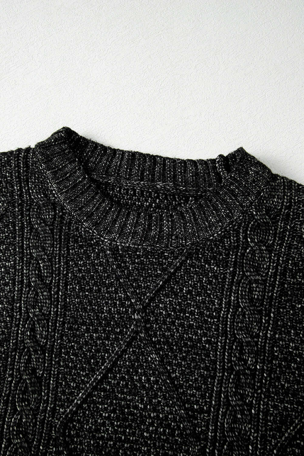 Women's Black Cable Knit Jumper Dress. Neckline view.