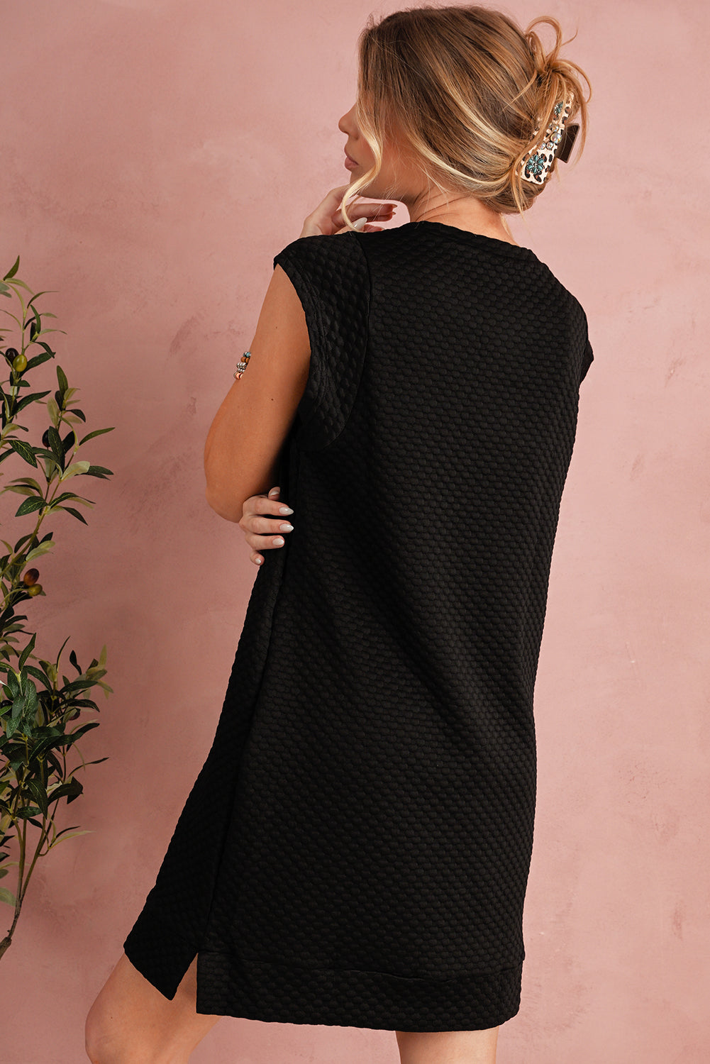 Textured Cap Sleeve Mini Dress