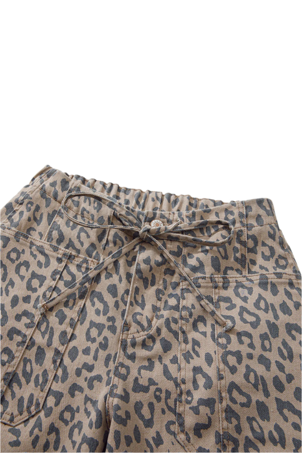 Wide Leg Leopard Jeans Women's - khaki colour, waistline view.