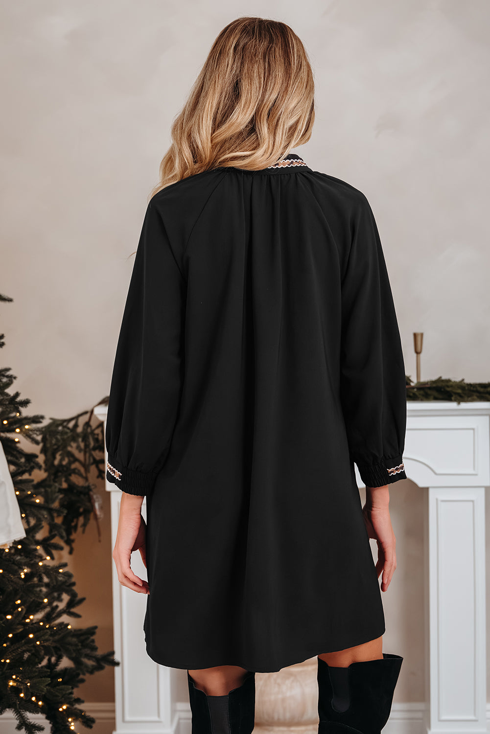 Contrast Trim Mini Shift Dress