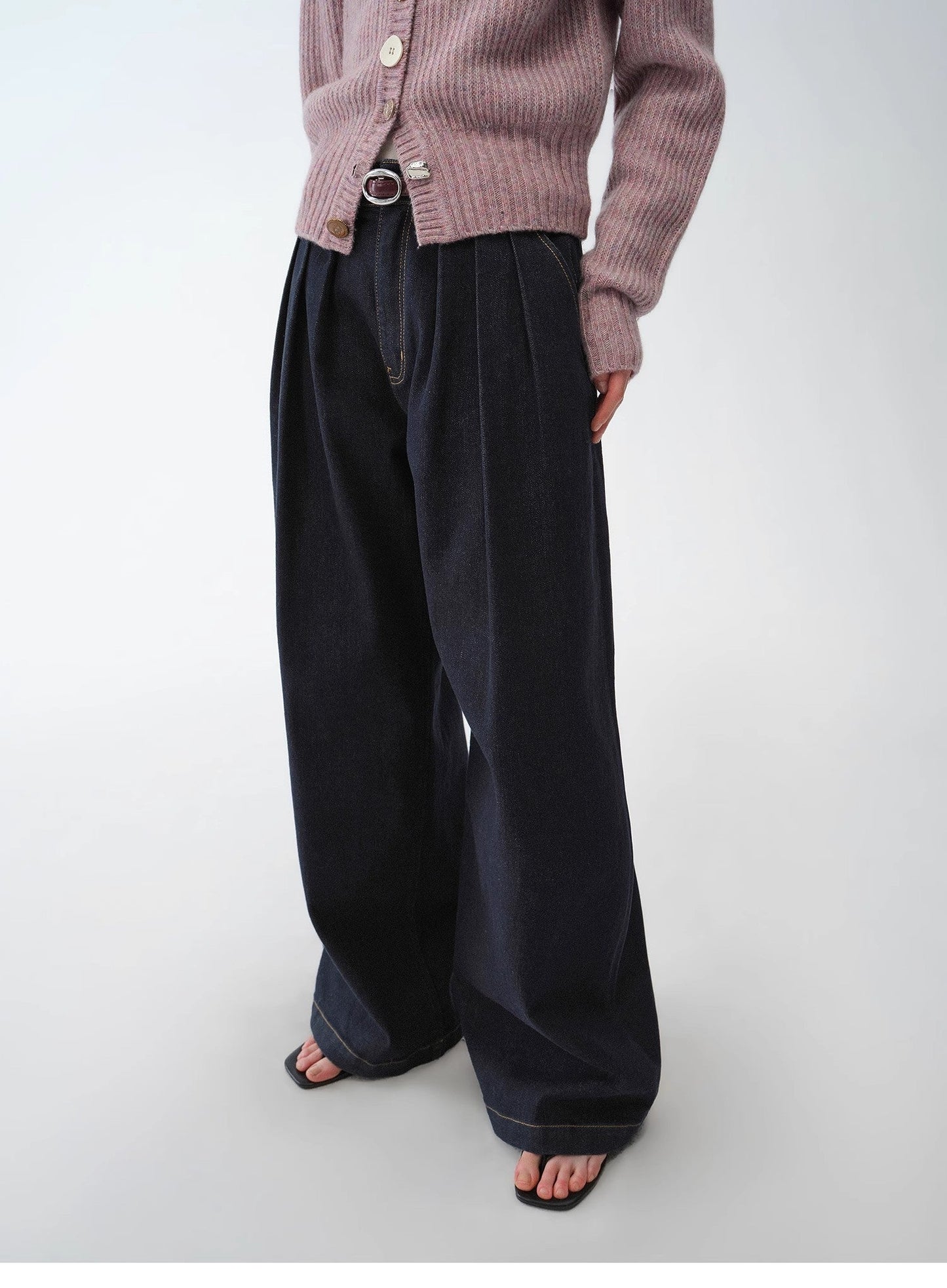 Firelady Fur Vintage Handmade Pleated Wide-Leg Stretch Jeans-4