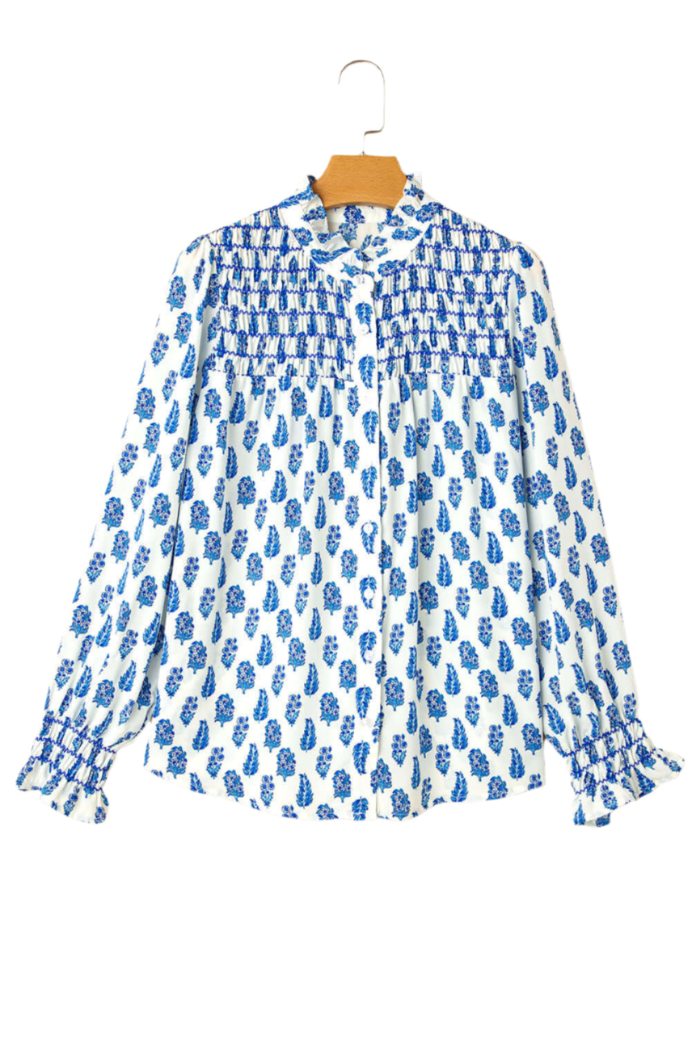 Blue and White Floral Smocked Shirt - Catherine Martin