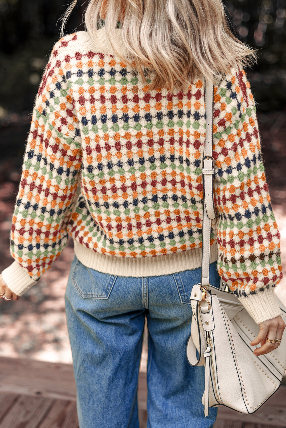 Autumn Houndstooth Knit Cardigan