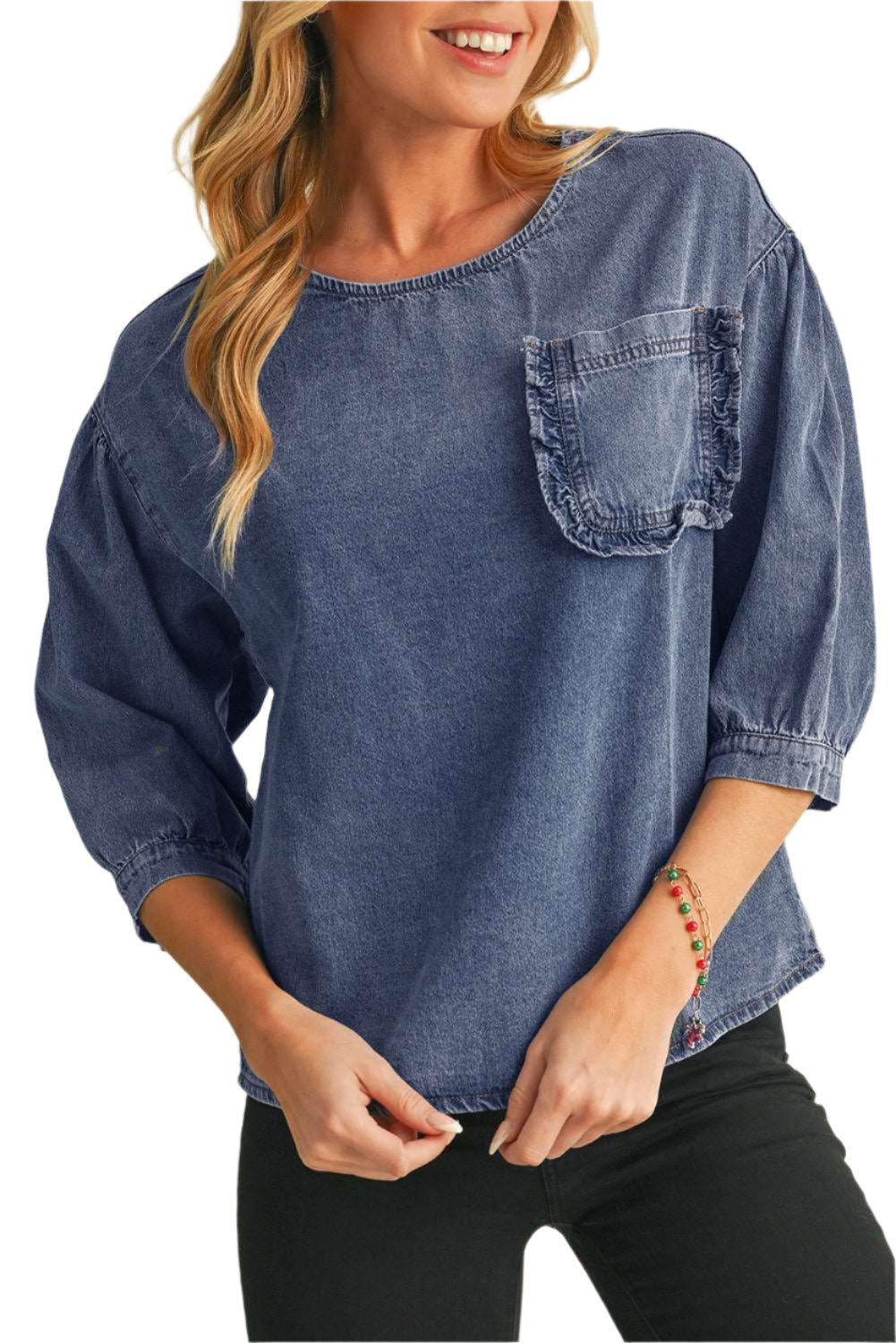 Sky Blue Pocket Denim Blouse - Catherine Martin