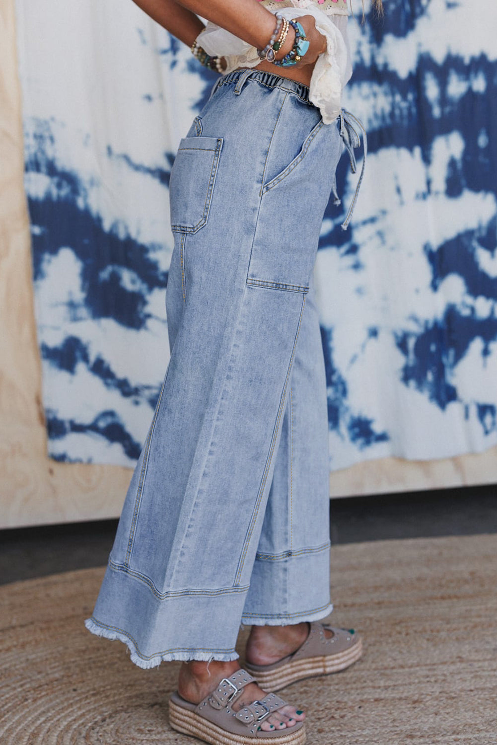 Drawstring Wide-Leg Jeans