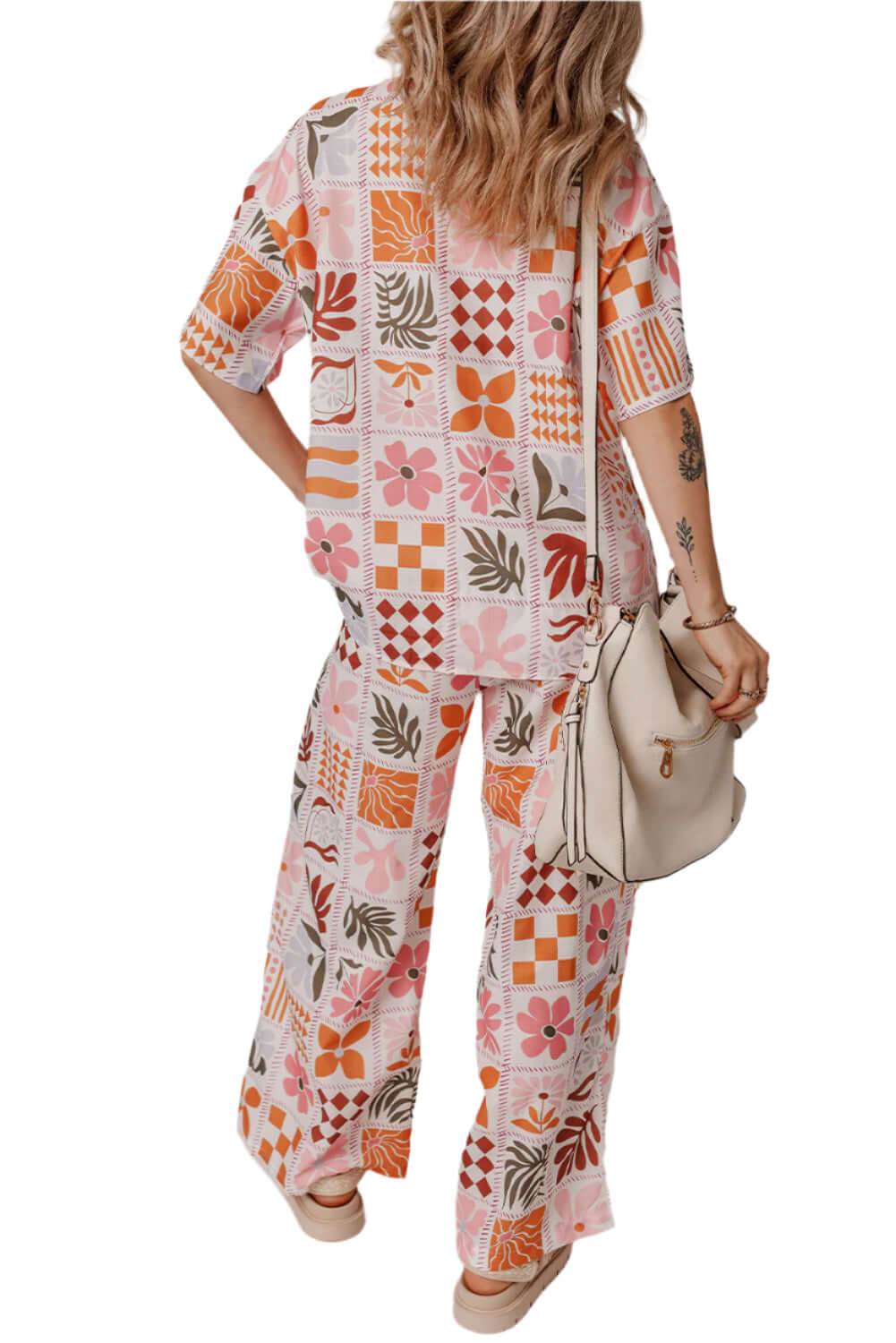 Back view of Floral Check Summer Co-ord – Soft Cotton Shirt & Pant.