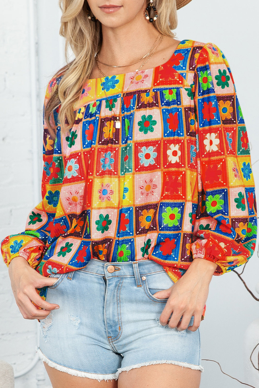 Granny Square Floral Blouse