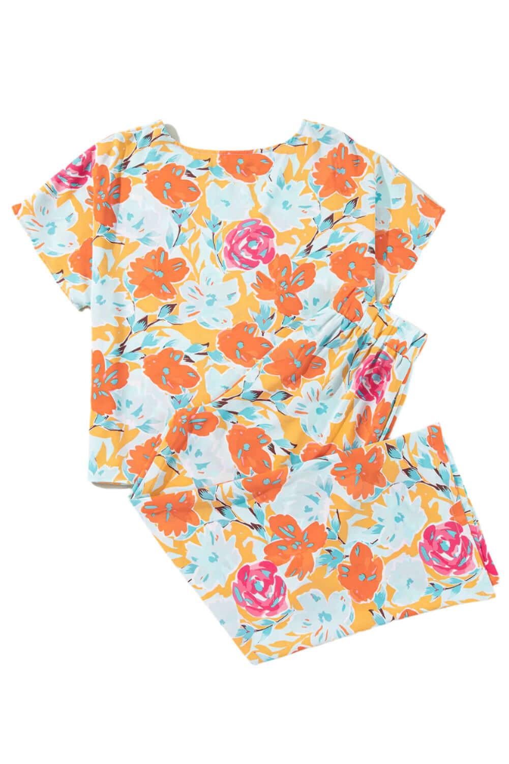 Trendy floral two-piece set with wide-leg pants and relaxed-fit top, perfect for Aussie summers