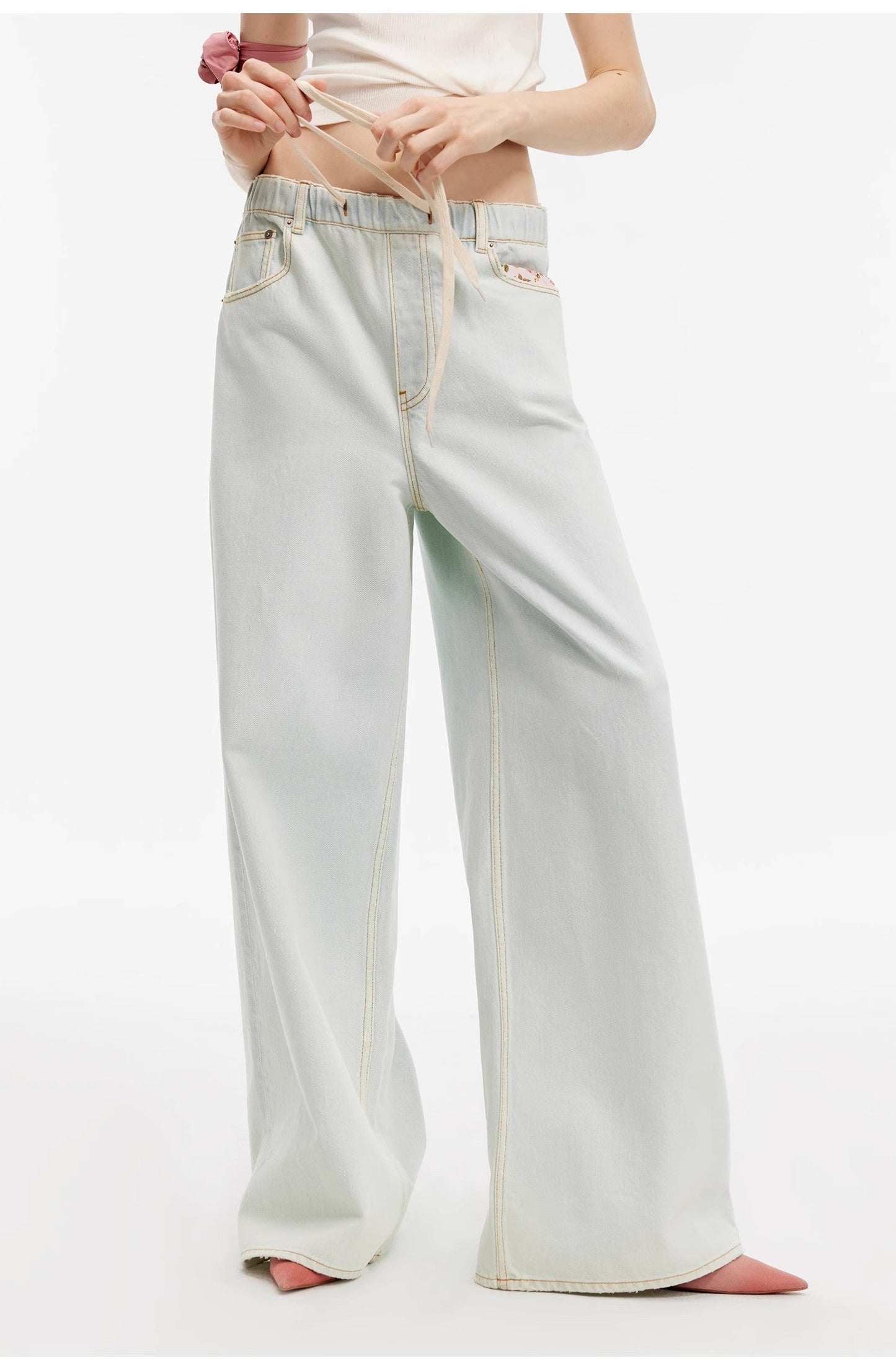 Firelady Fur Washed Sports Style Wide-leg Jeans-4