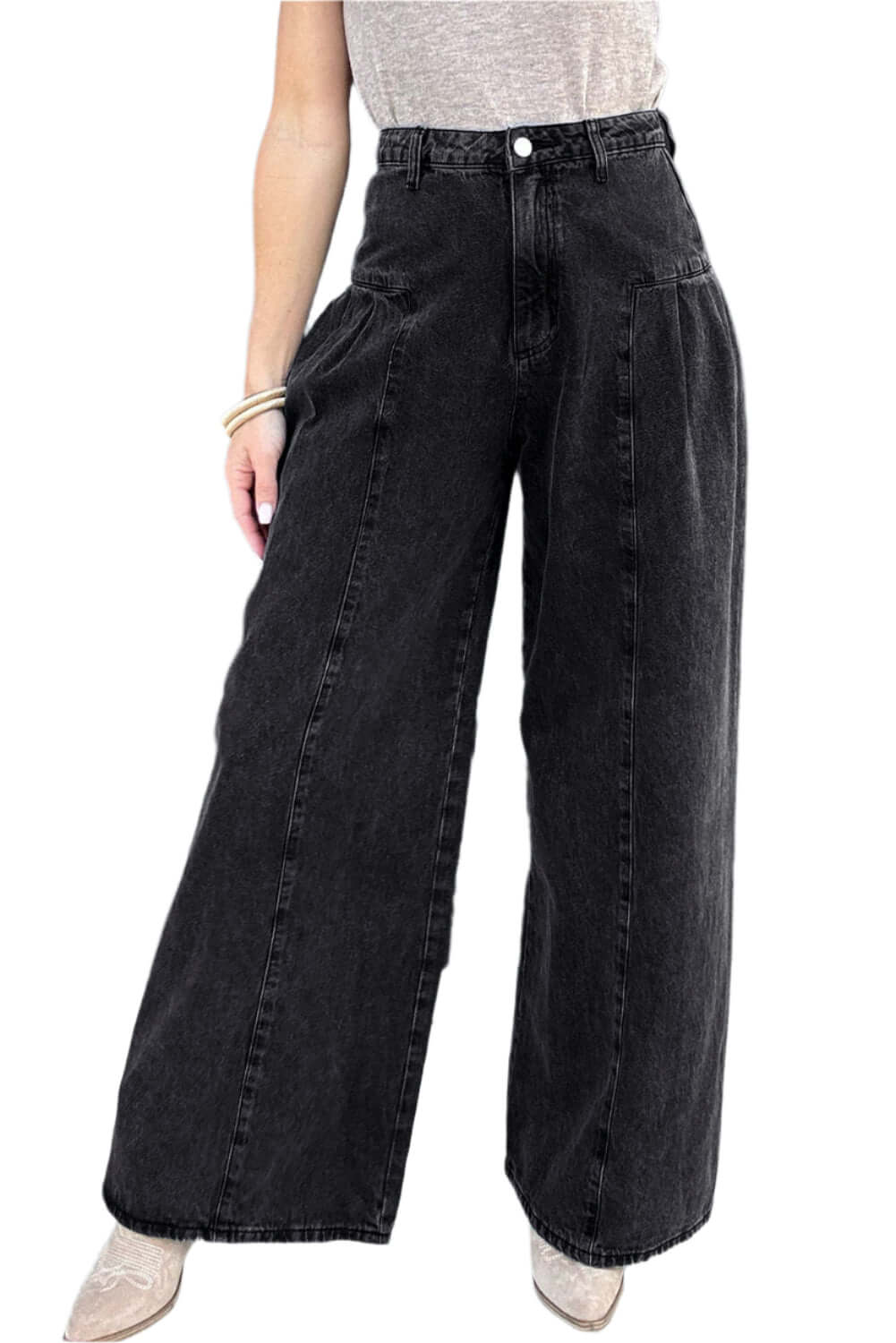 Pleated Wide Leg Jeans for Ladies - Catherine Martin