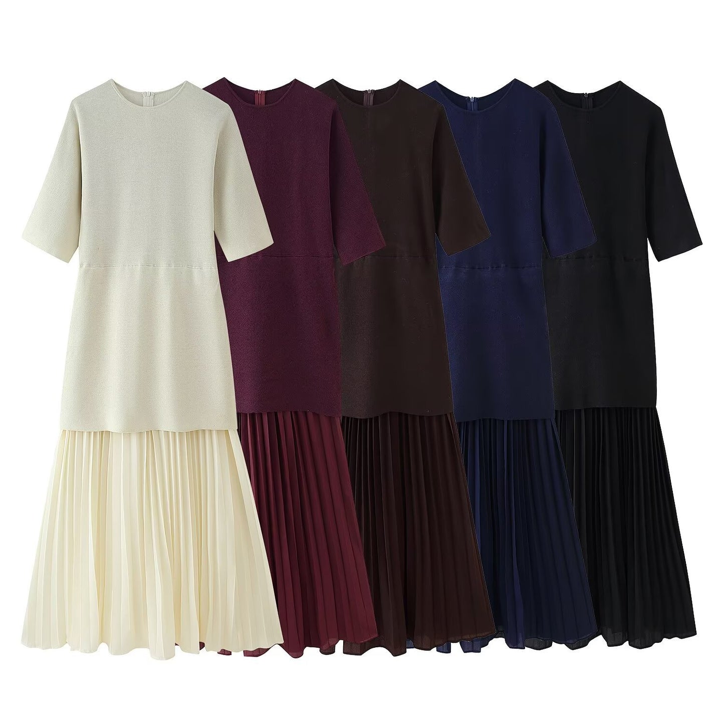 Chic Pleated Elegance Midi Dress - Multicoloured photo