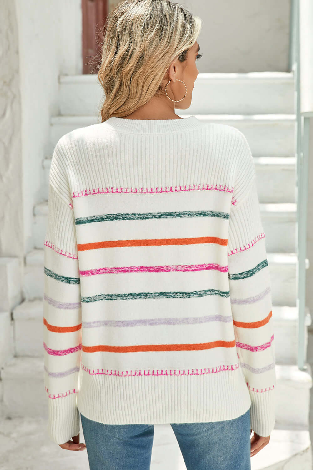Women's White Multicolour Striped Knit Jumper - Catherine Martin