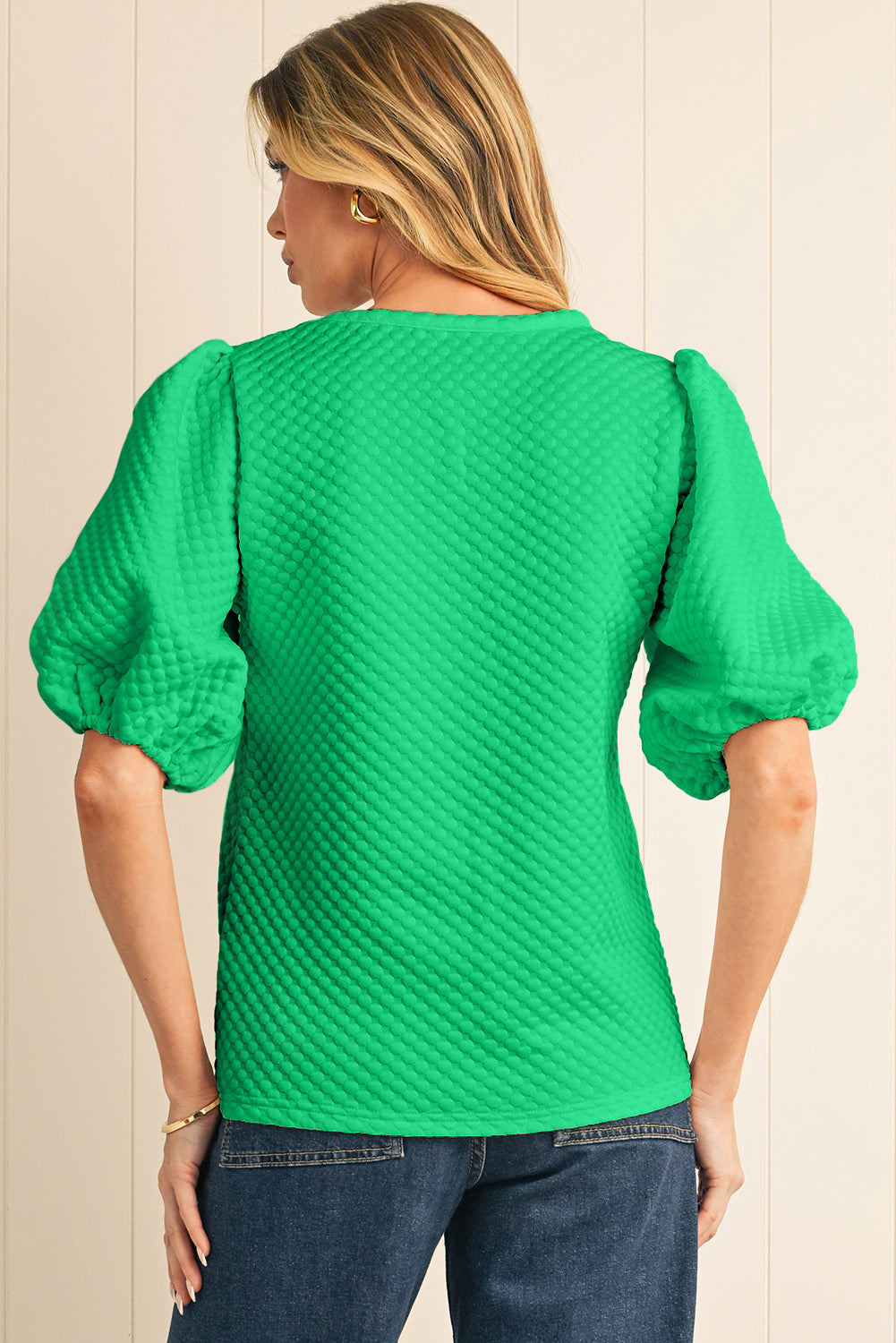 Green Casual Blouse with Sleeves for Women