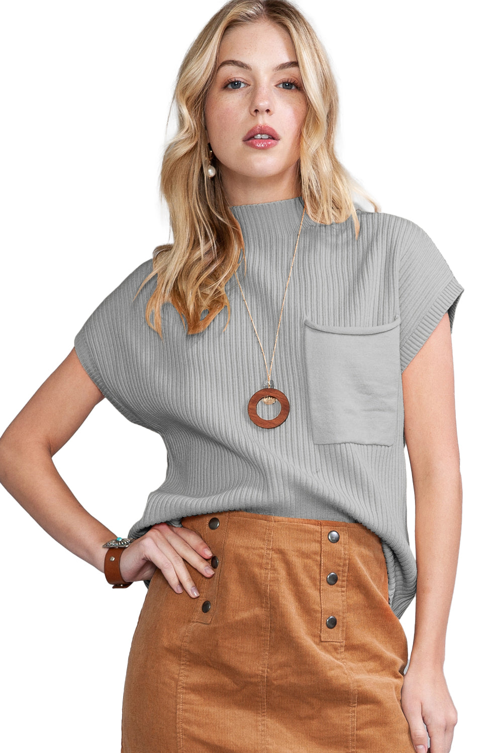 Pink Knit Sweater Short Sleeve