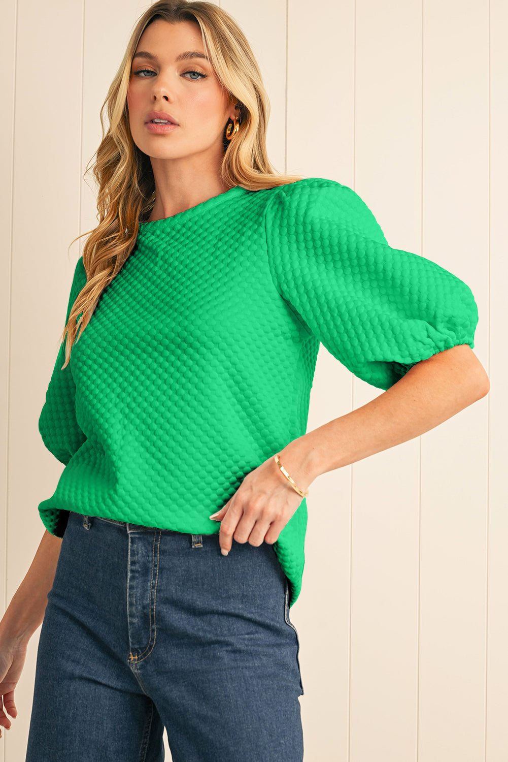 Green Casual Blouse with Sleeves for Women