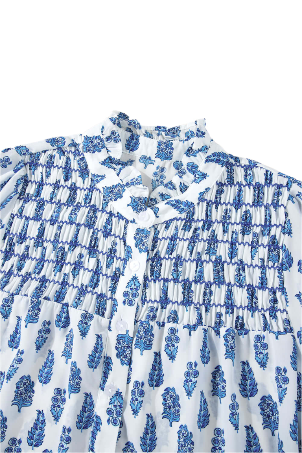 Blue and White Floral Smocked Shirt - Catherine Martin