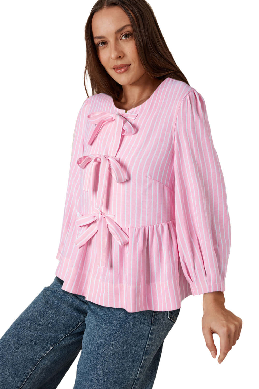 Pink Striped Bow Tie Blouse - Catherine Martin