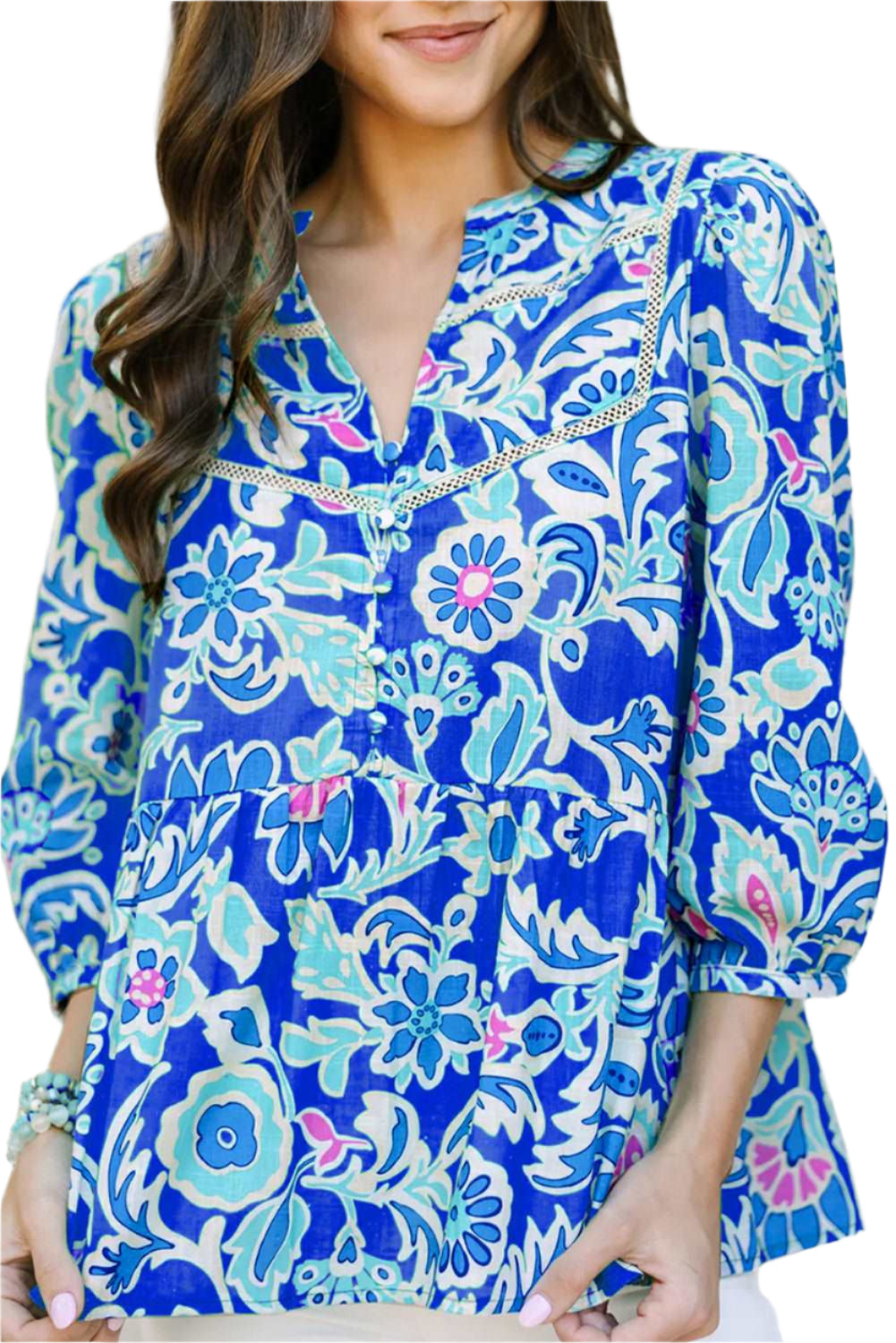 Blue Floral Peplum Blouse