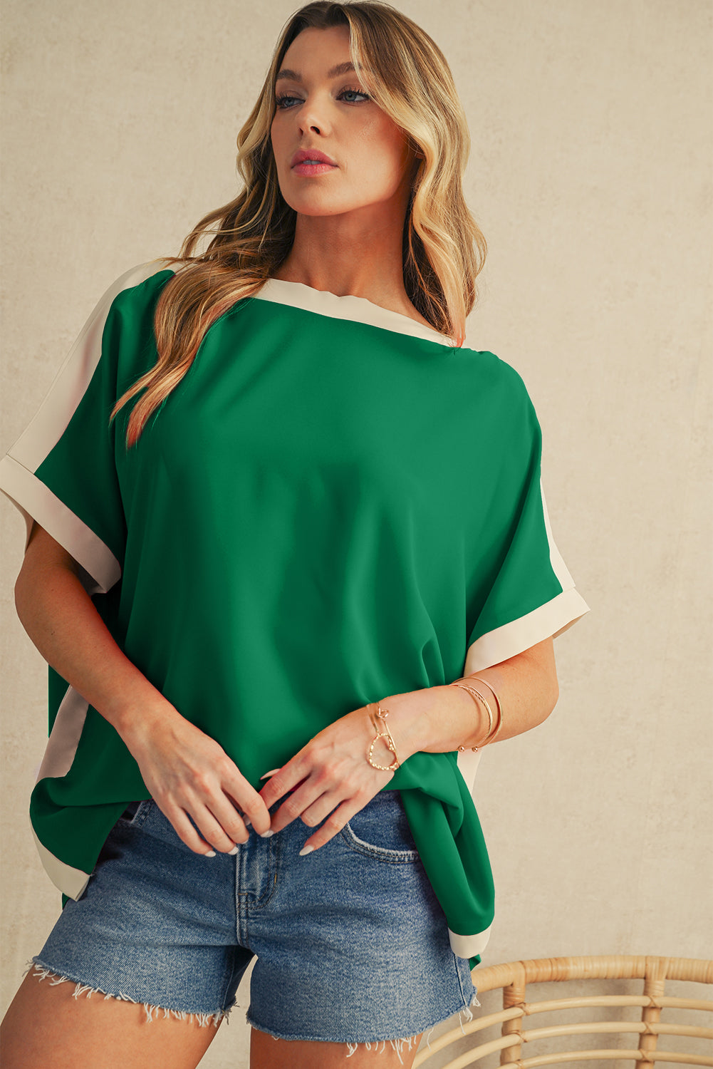Contrast Trim Dolman Tunic