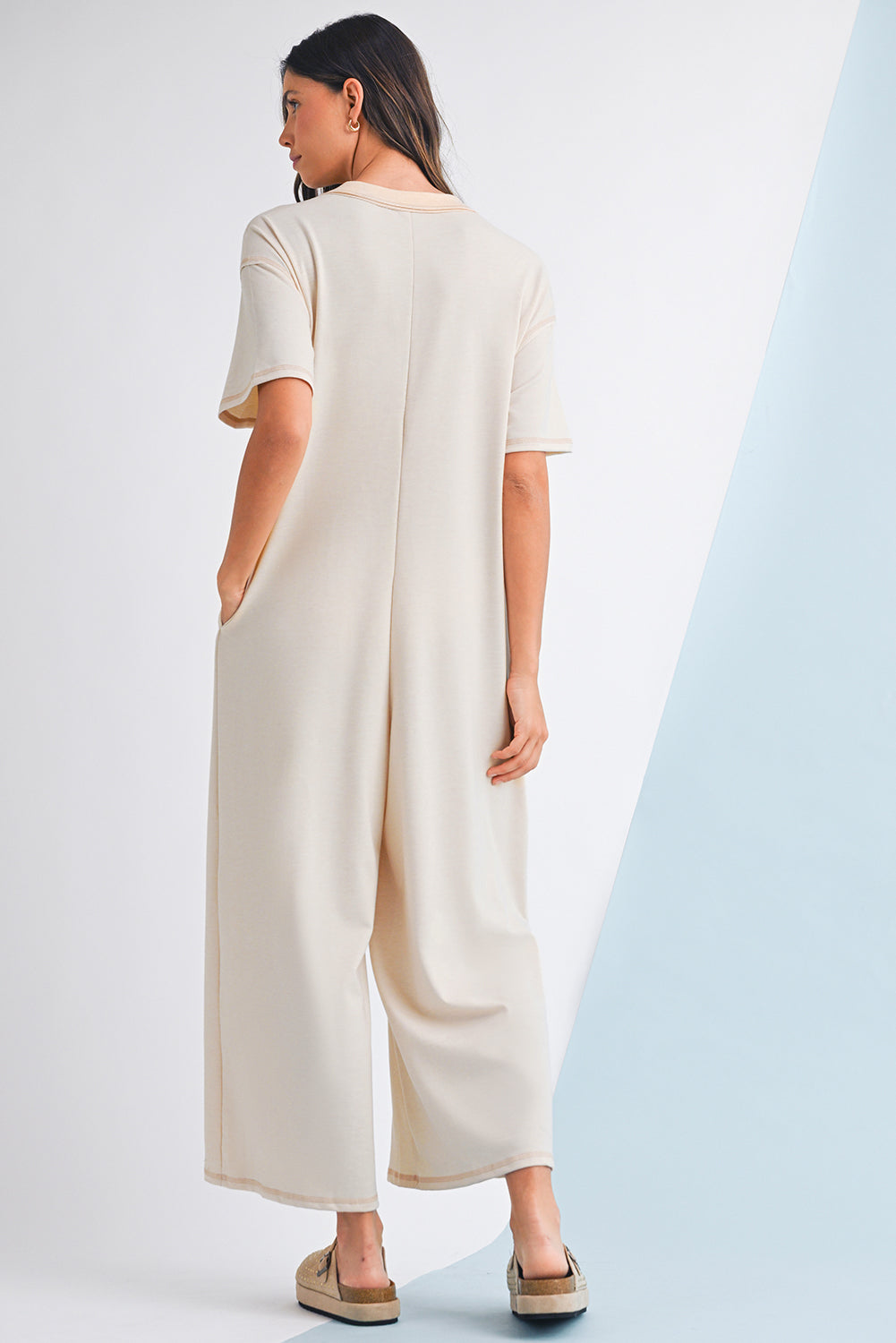 Casual Wide-Leg Terry Jumpsuit