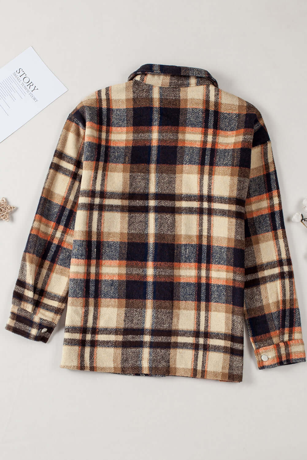 Women's Chic Plaid Flannel Shirt - Orange colour. Back view.