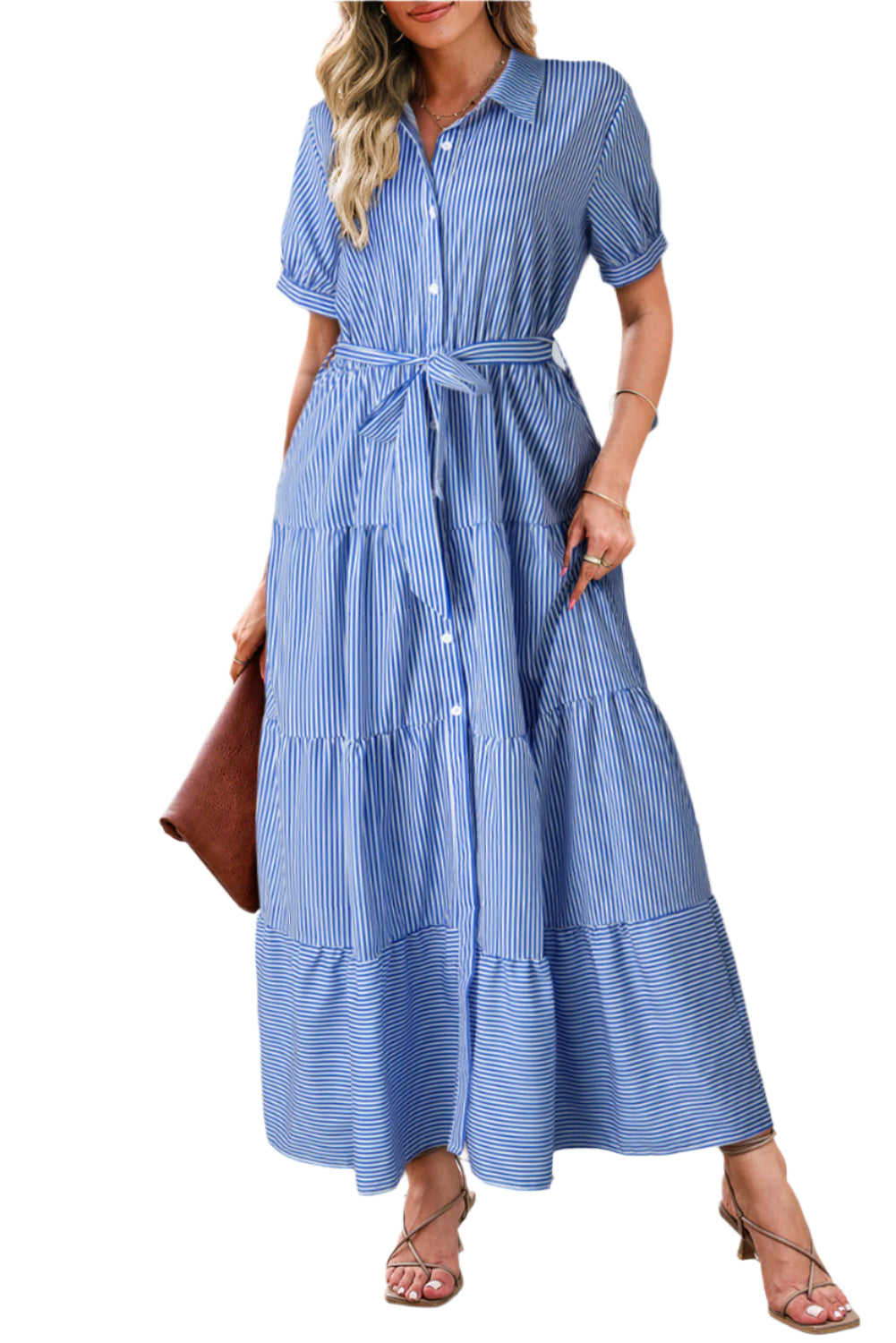 Blue Striped Shirt Dress Waist Tie - Catherine Martin