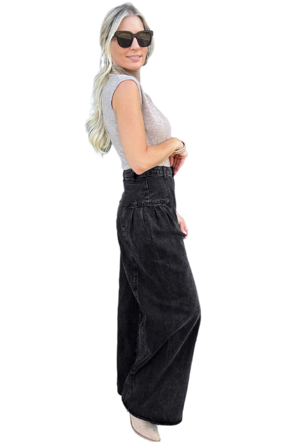 Pleated Wide Leg Jeans for Ladies - Catherine Martin
