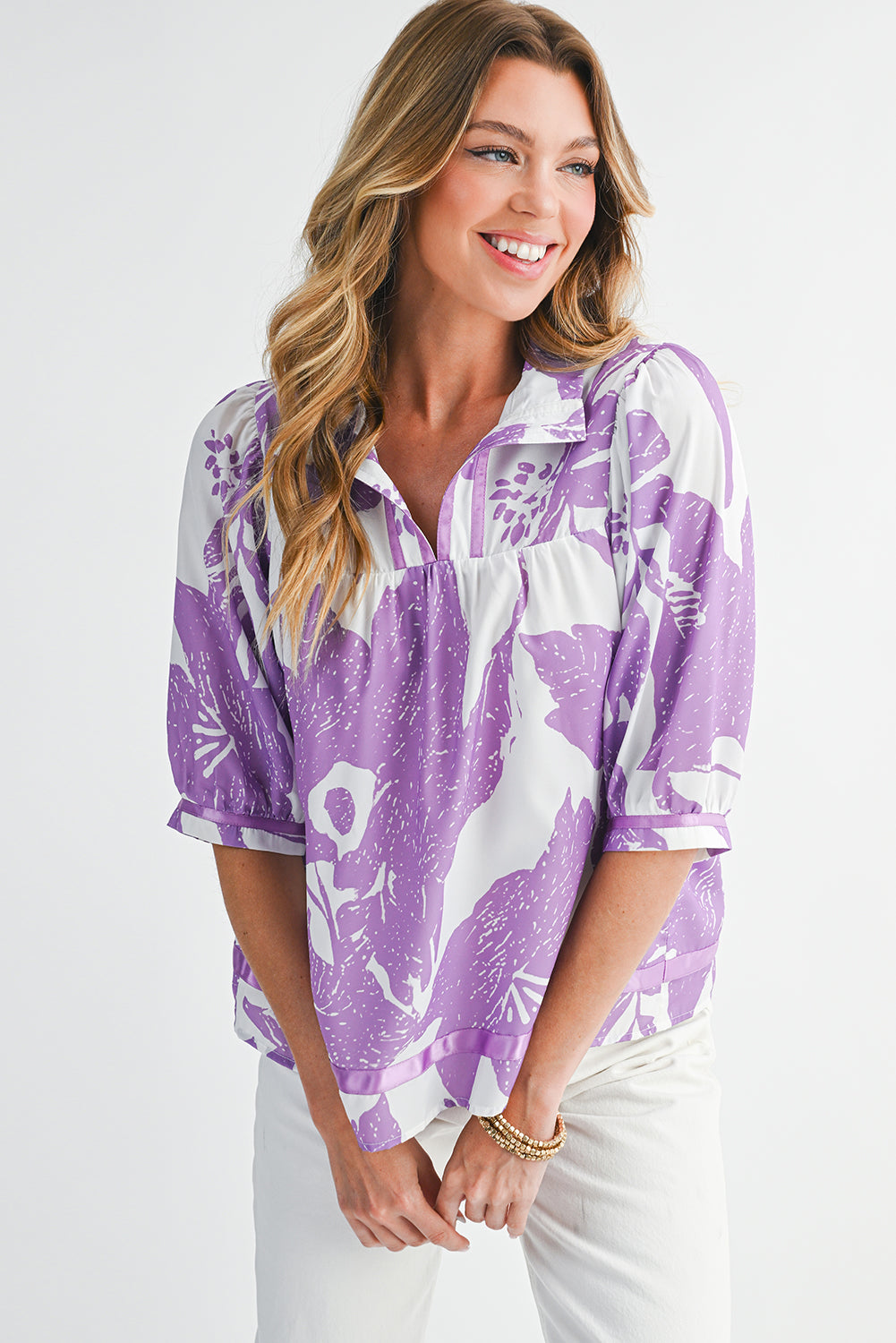 Oversized Floral Puff Sleeve Blouse