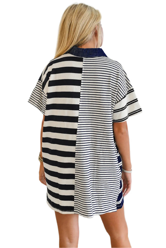 The back view of Black and White Striped Mini Dress - Catherine Martin