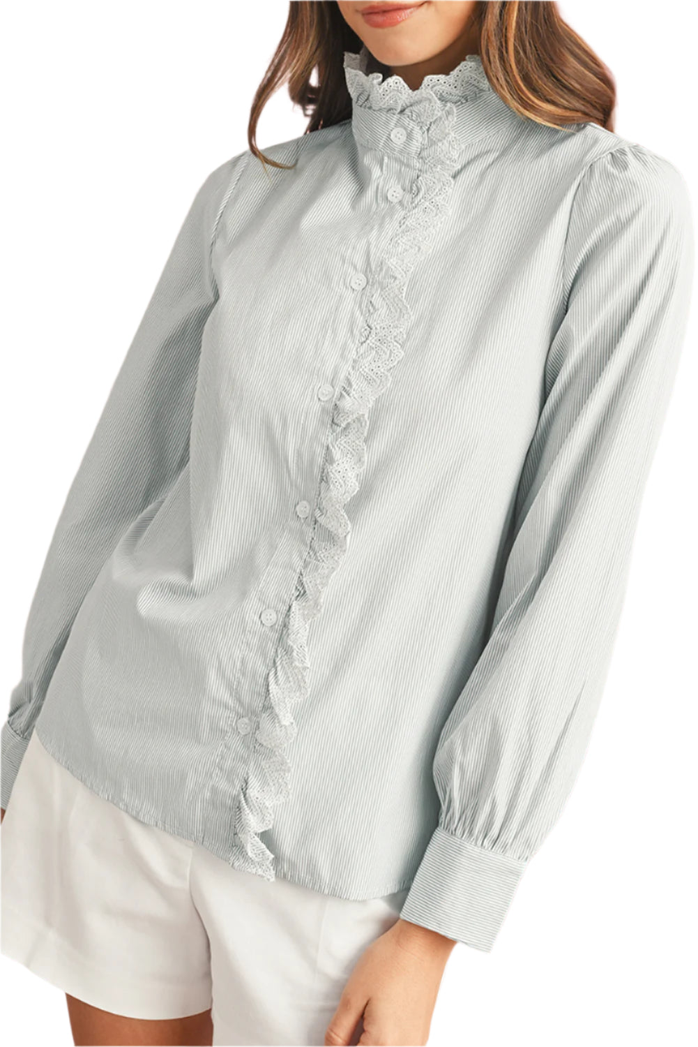 Blue Striped Shirt Lace Trim - Catherine Martin