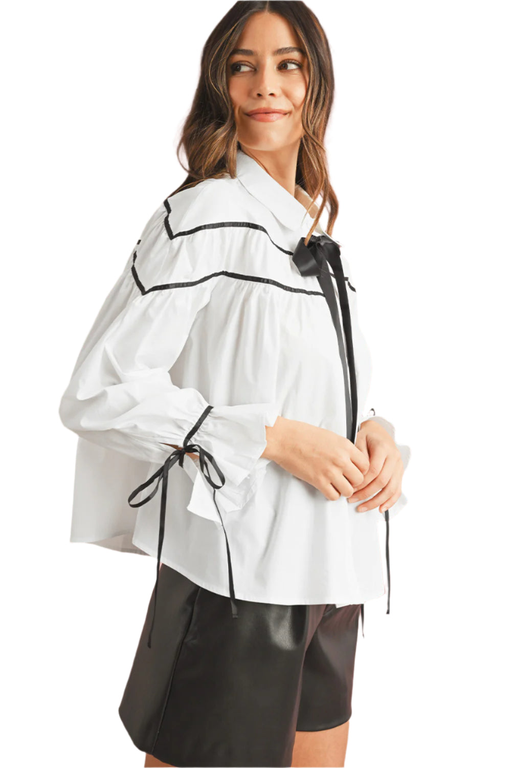 White Bowknot Blouse, side view - Catherine Martin.