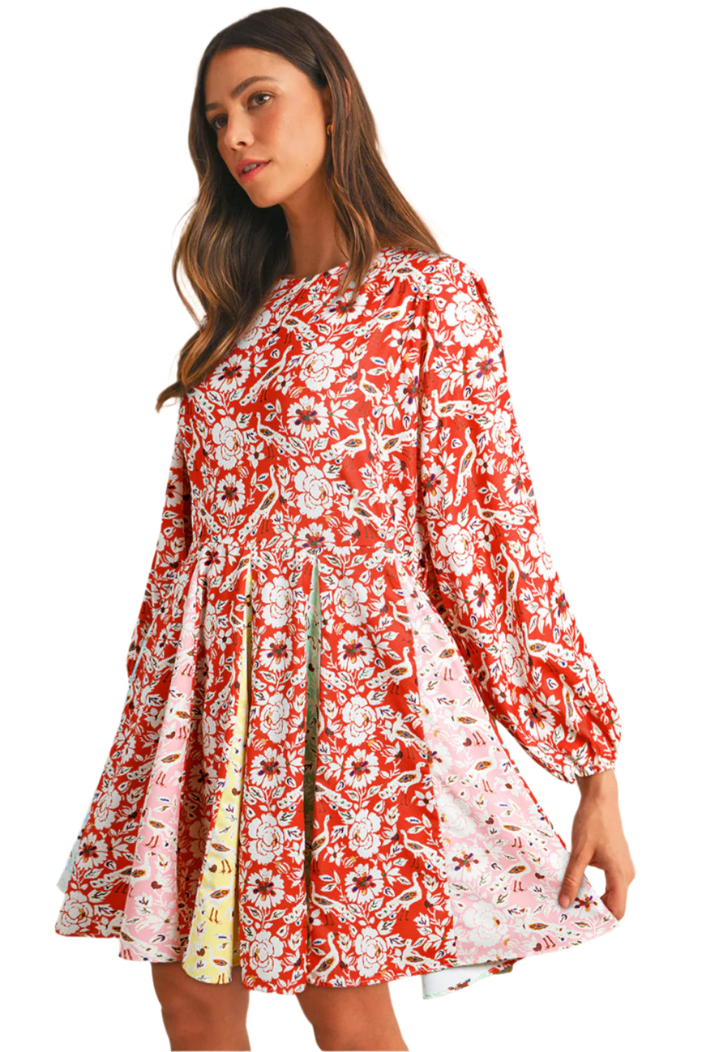 Red Floral Pleated Dress - Catherine Martin