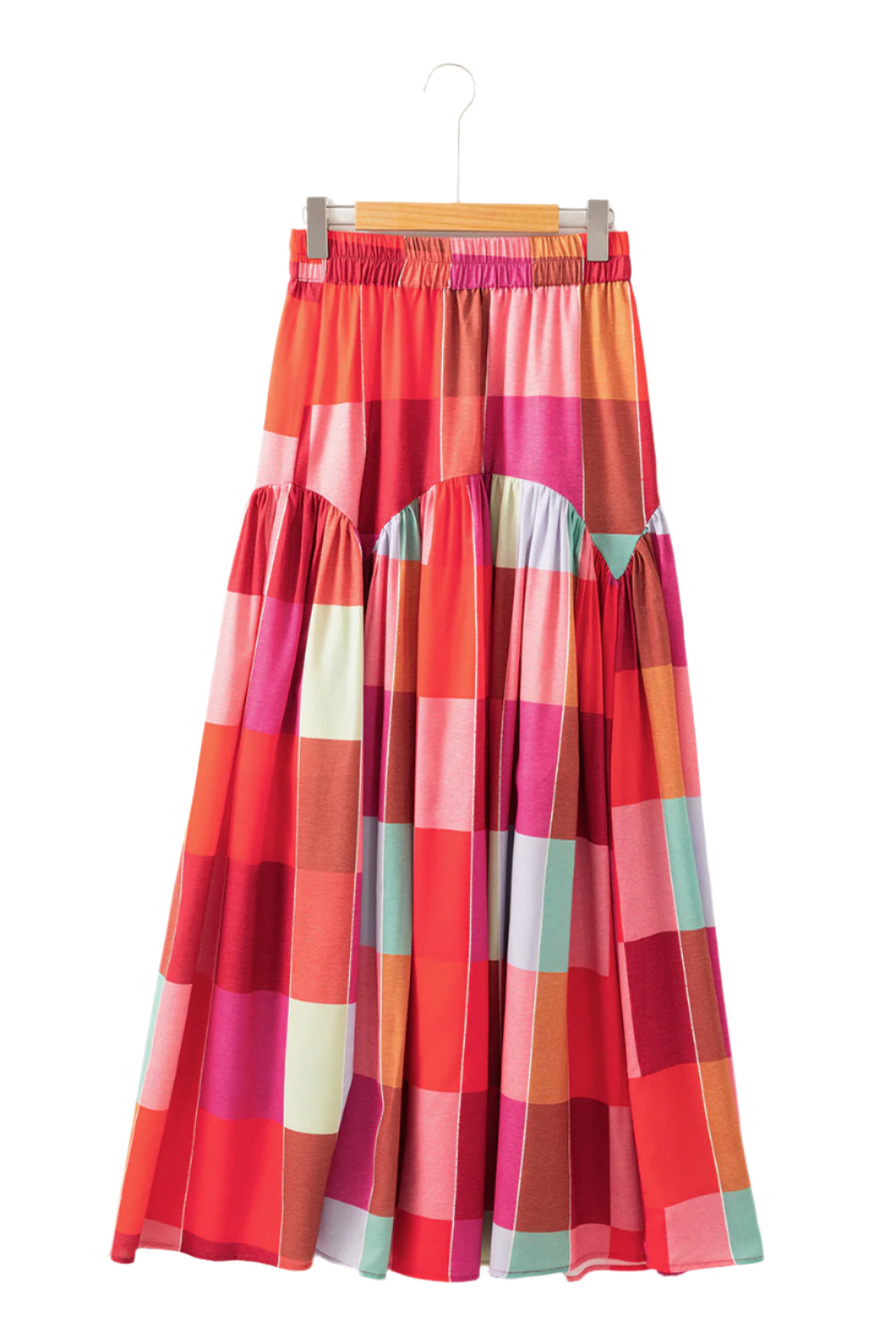 Back view of a red plaid maxi skirt from Catherine Martin Store, Australia – stylish and versatile for any wardrobe.
