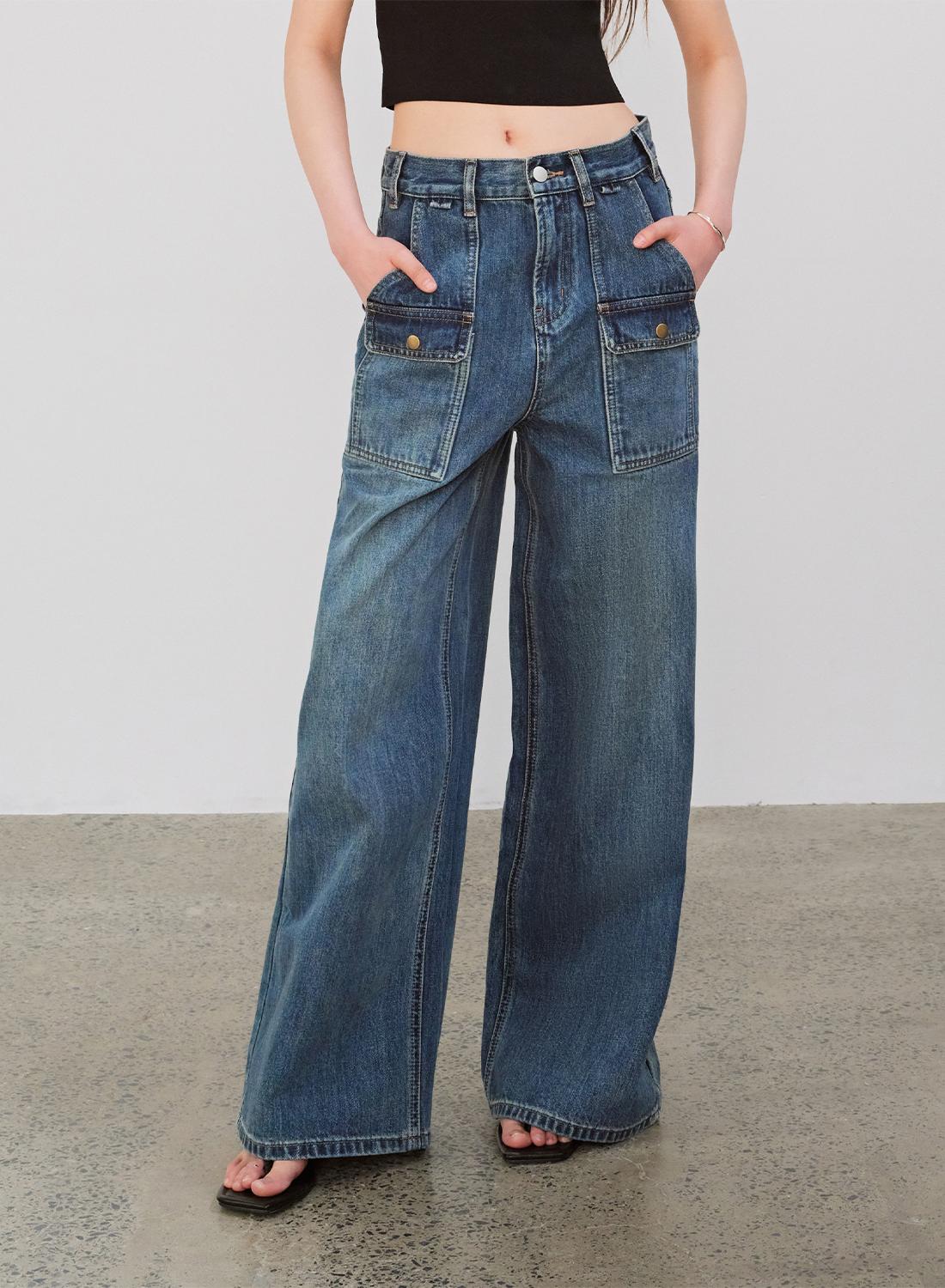 Firelady Fur Washed Vintage Blue Straight-leg Jeans for Women-5