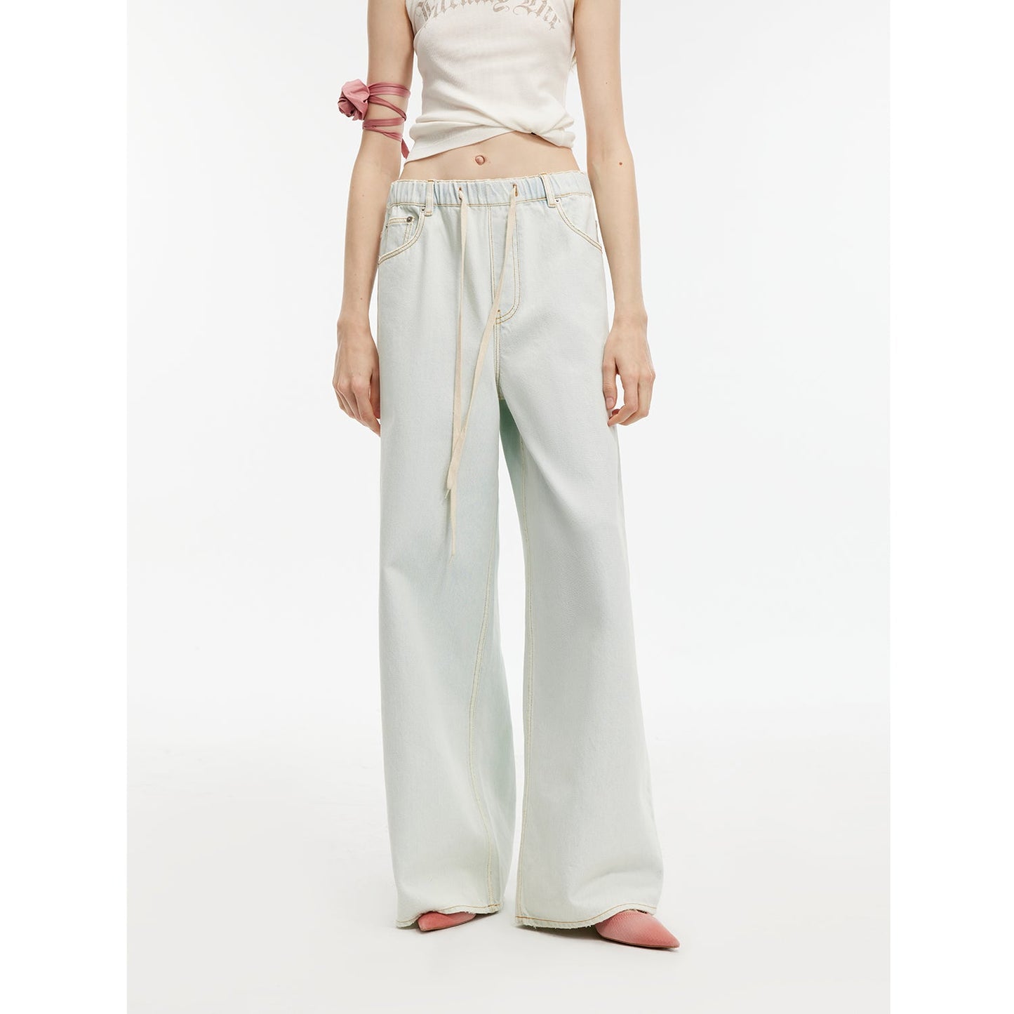 Firelady Fur Washed Sports Style Wide-leg Jeans-1
