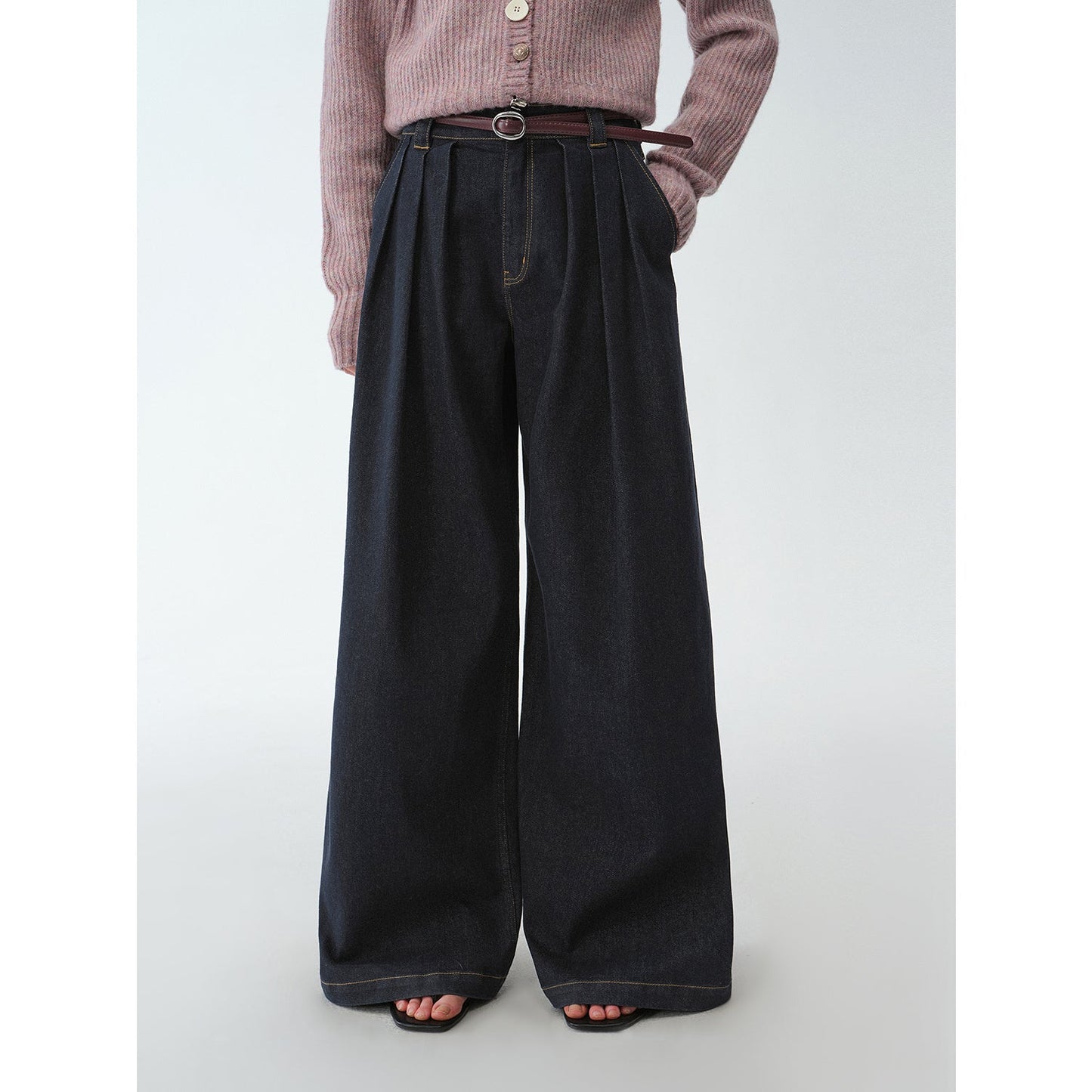 Firelady Fur Vintage Handmade Pleated Wide-Leg Stretch Jeans-1