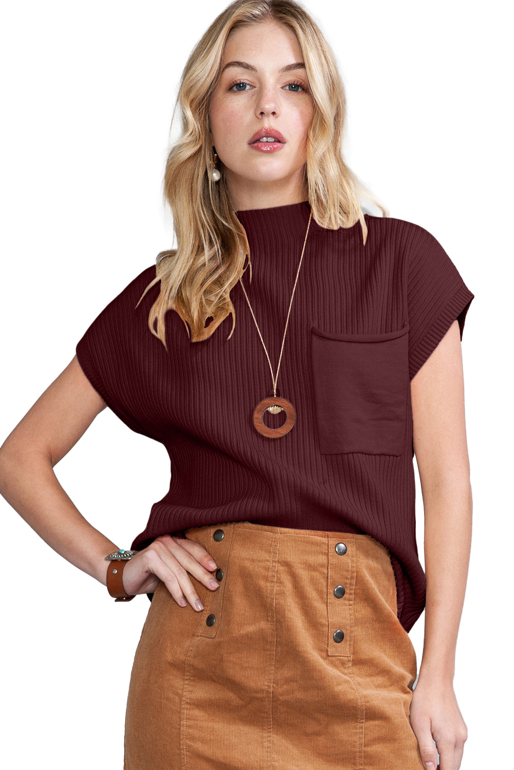 Pink Knit Sweater Short Sleeve