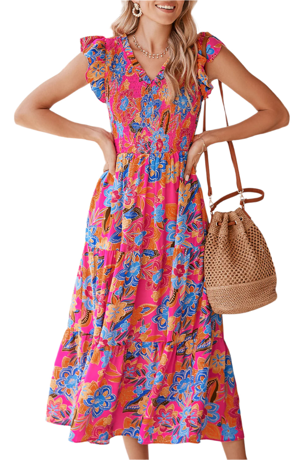 Dark Blue Floral Ruffle Dress - Catherine Martin